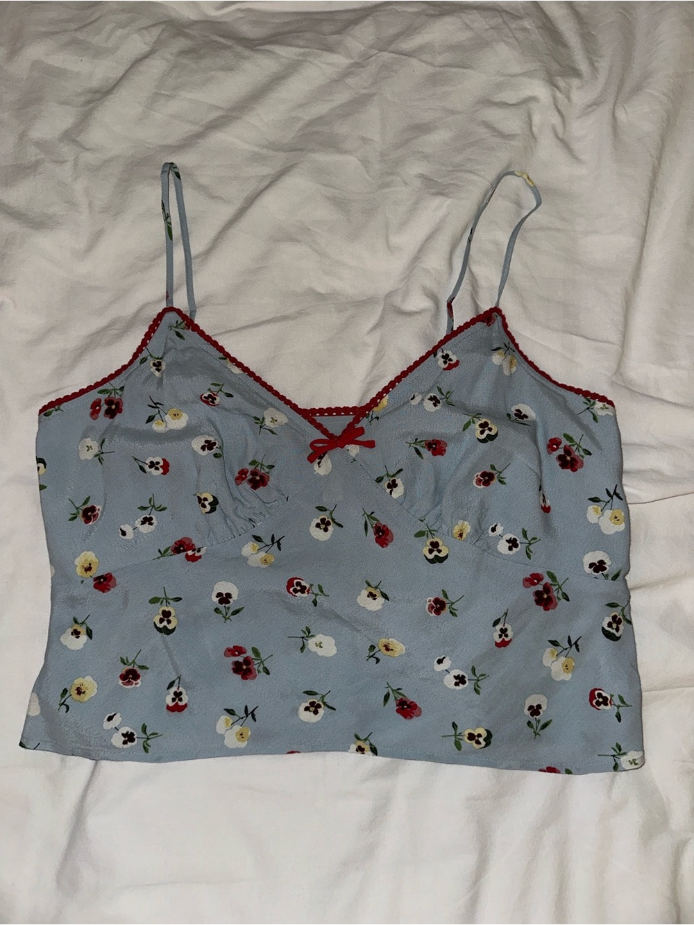 Gap x DOEN - Dusty Light Blue Floral Lace-Trim Cami Tank Top - M